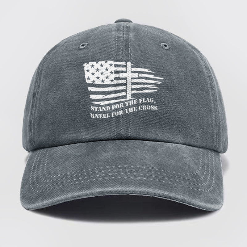 American Flag With Cross Washed Baseball Cap