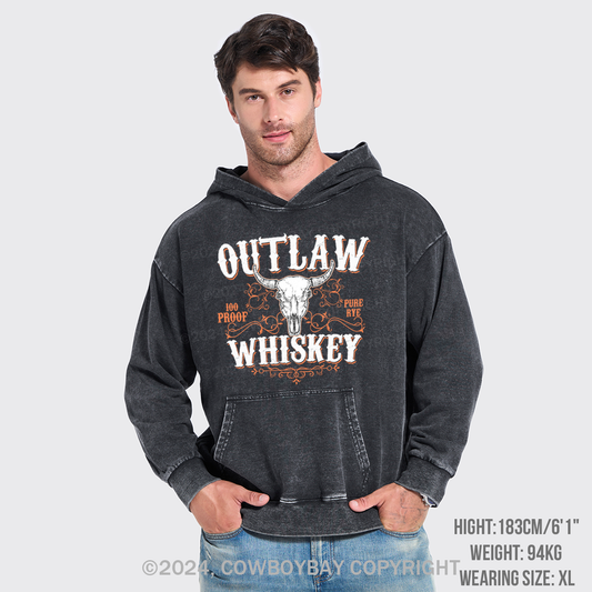 Outlaw Whiskey 100 Proof Pure Rye Garment-Dye Hoodies