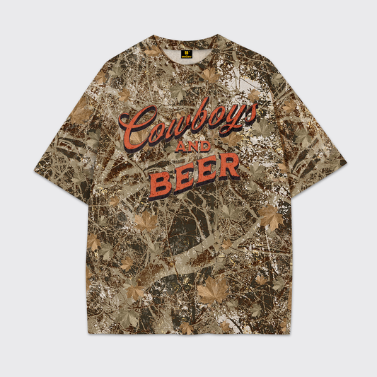 Cowboys And Beer Camo Print Tees