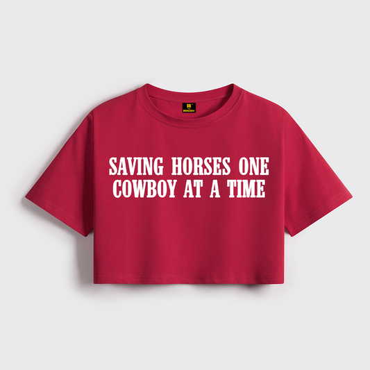 Saving Horses One Cowboy At A Time Cropped Boxy Tee