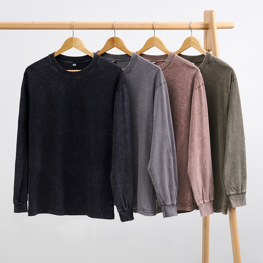 Washed Long Sleeves 4 Pack:Gray,Black,Brown,Army Green