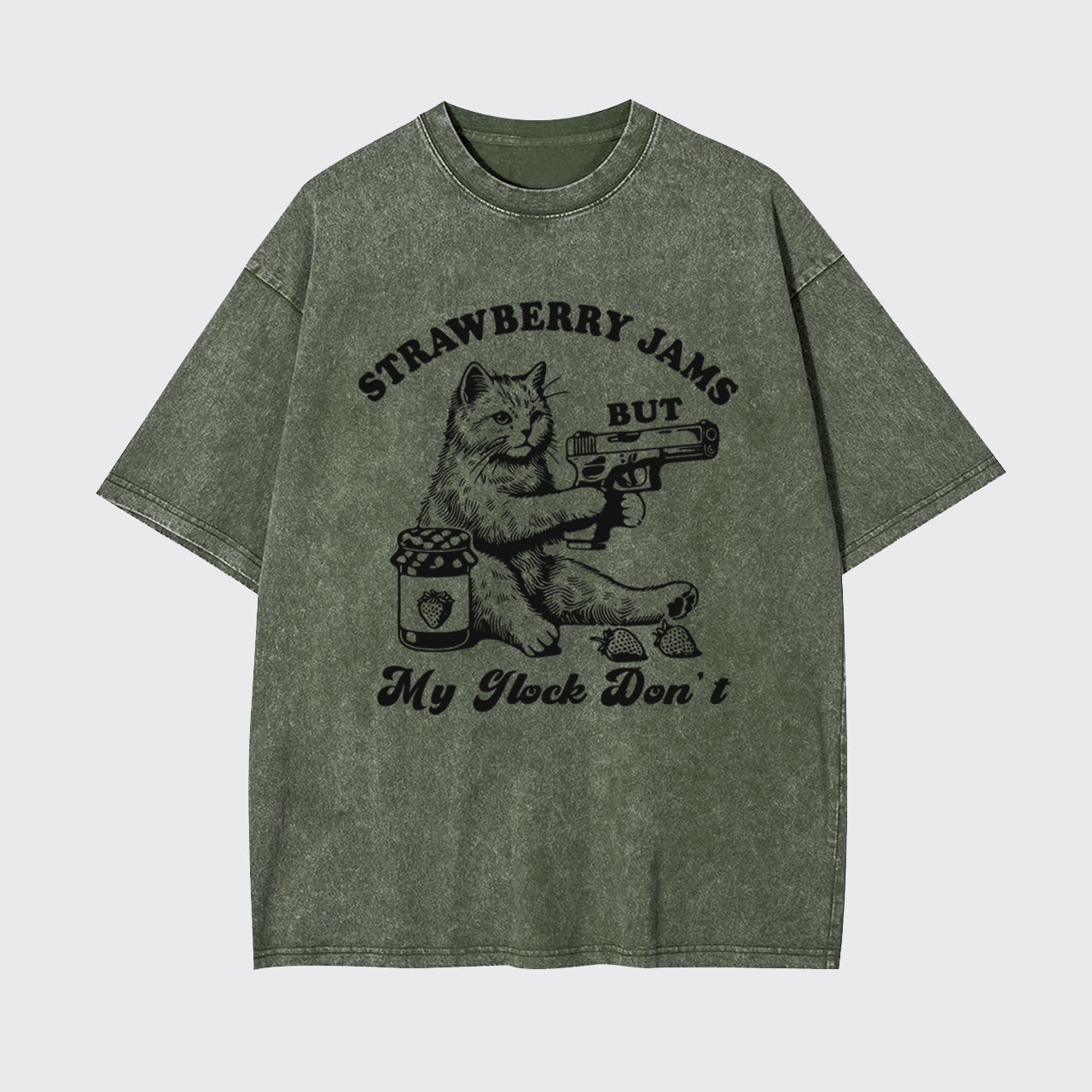Funny Cat-Strawberry Jams But My Glock Don't Garment-dye Tees