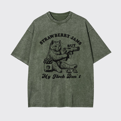 Funny Cat-Strawberry Jams But My Glock Don't Garment-dye Tees