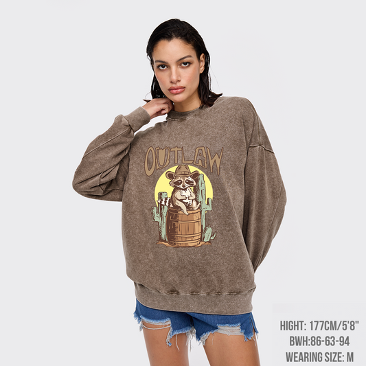 Retro Outlaw Raccoon Cowboy Washed Sweatshirts