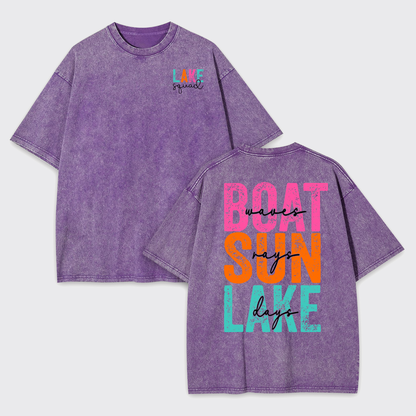 Hello Summer,Boat Waves Sun Rays Lake Garment-dye Tees