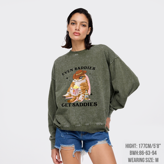 Even Baddies Get Saddies Funny Cat Washed Sweatshirts