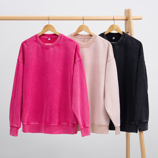 Washed Sweatshirts 3 Pack:Rose Red,Beige,Black