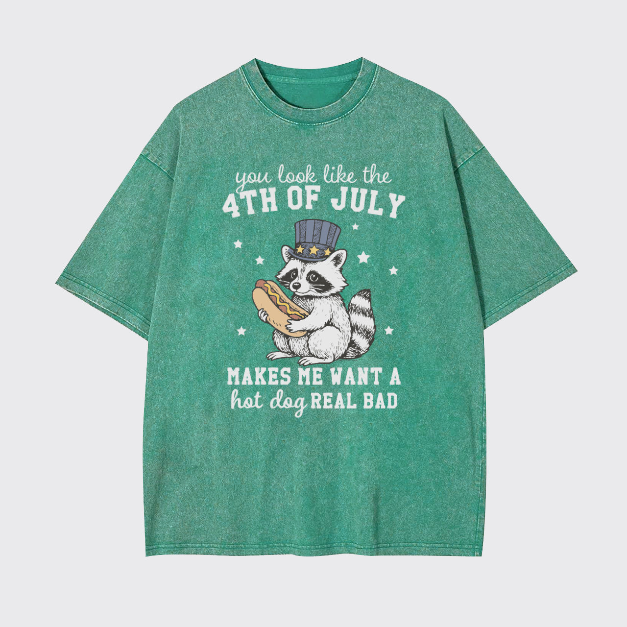 Funny Raccoon-Retro America Hot Dog Garment-dye Tees