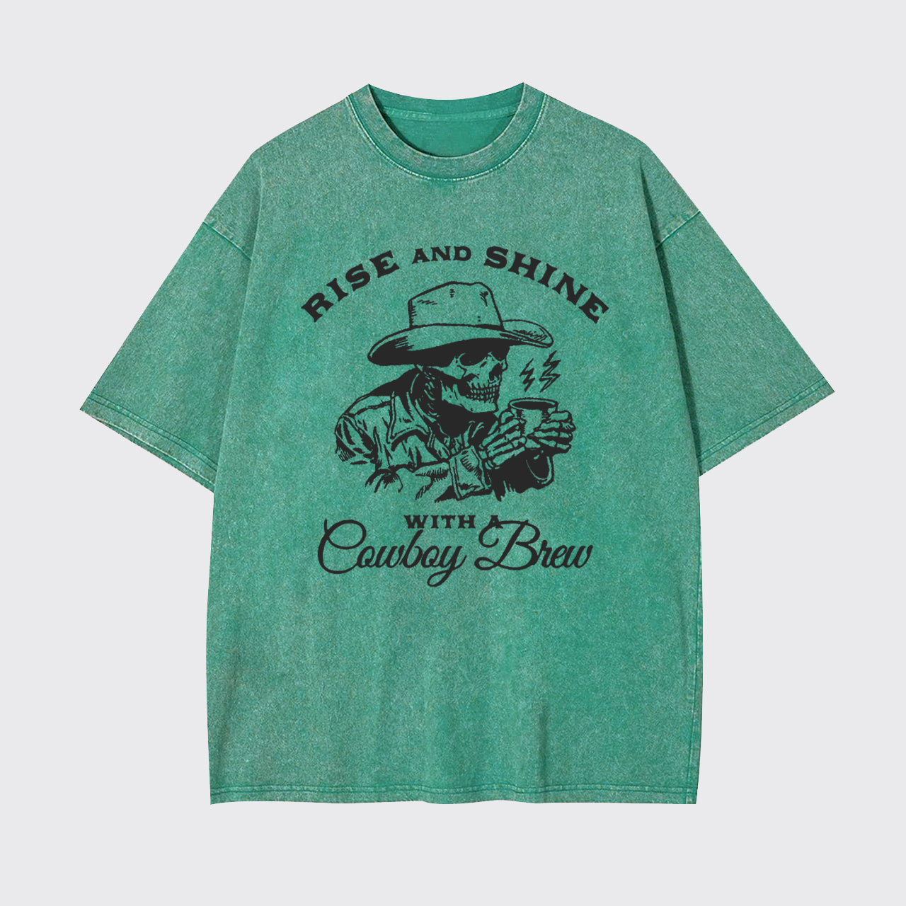 Cowboy Skeleton Funny Coffee Lover Garment-dye Tees