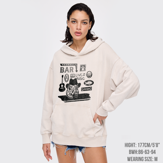 Cat with A Cowboy Hat In A Country Bar Garment-Dye Hoodies