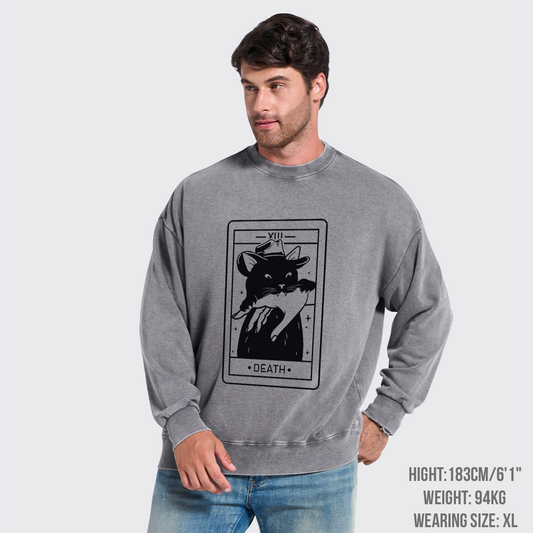 Tarot Death Witchy Cat Washed Sweatshirts