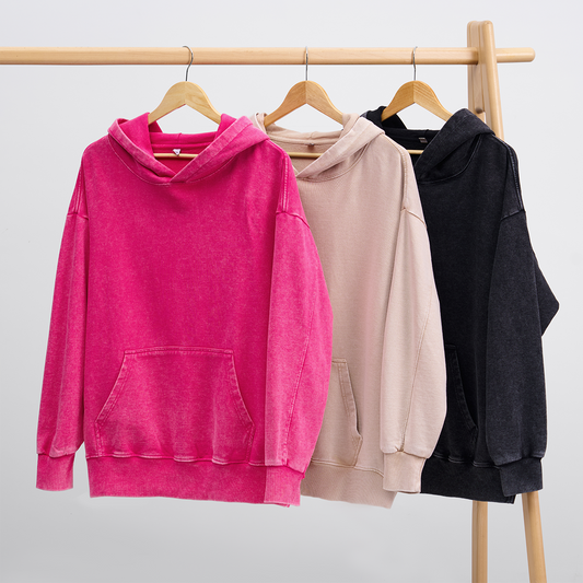 Washed Hoodies 3 Pack:Rose Red,Beige,Black