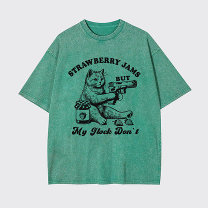Funny Cat-Strawberry Jams But My Glock Don't Garment-dye Tees