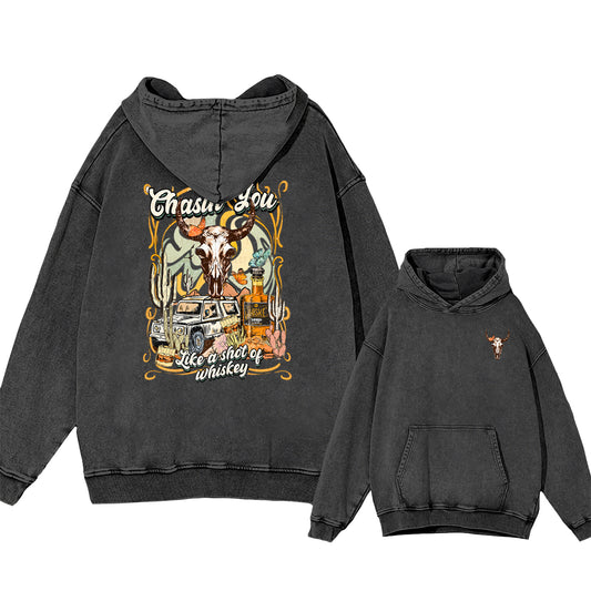Western Boho Cow Skull Winskey Garment-Dye Hoodies