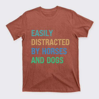 Personalized Easily Distracted by Horses And Dogs T-Shirts