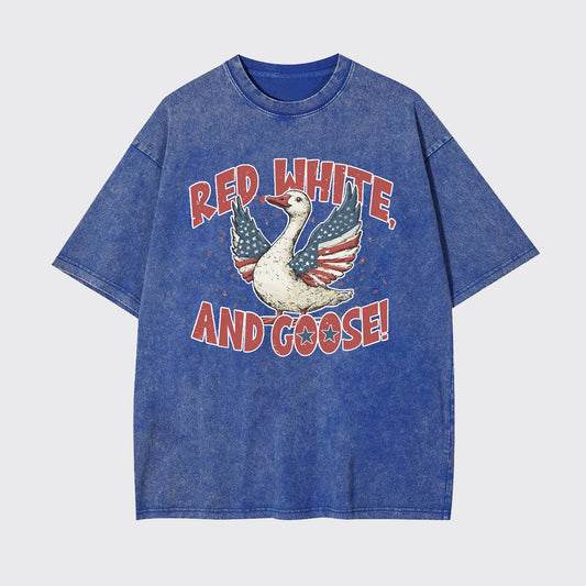 Retro 4th Of July-Red White And Goose Garment-dye Tees
