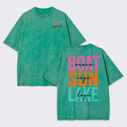 Hello Summer,Boat Waves Sun Rays Lake Garment-dye Tees