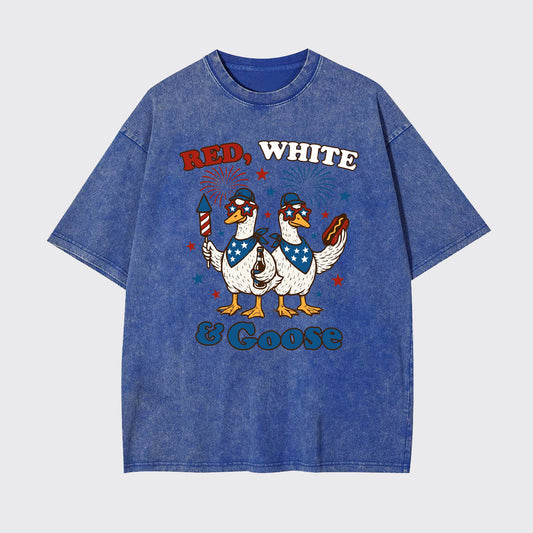 Patriotic Goose-Red White And Goose Garment-dye Tees