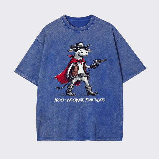 Funny Red Cloak Cowboy Cow Garment-dye Tees