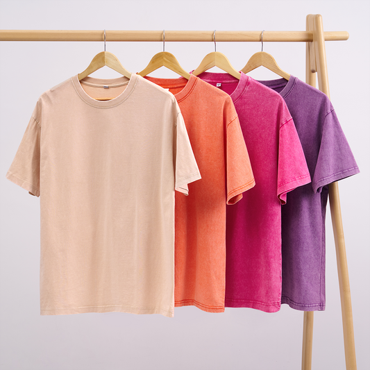 Washed Tees 4 Pack:Beige,Orange,Rose Red,Purple