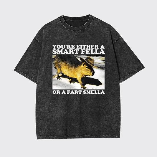 Retro Smart Fella Fart Smella Capybara 90s Garment-dye Tees