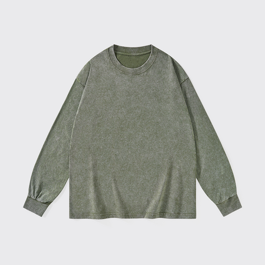 Washed Long Sleeves:Army Green
