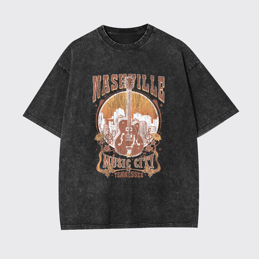 Nashville Music City Vintage Guitar Garment-dye Tees