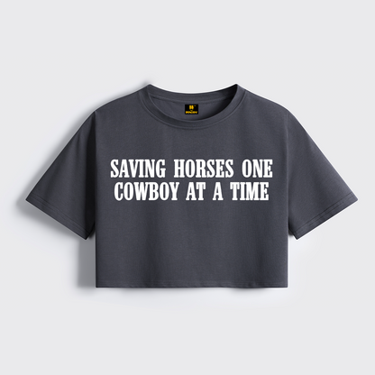Saving Horses One Cowboy At A Time Cropped Boxy Tee