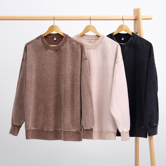 Washed Sweatshirts 3 Pack:Brown,Beige,Black
