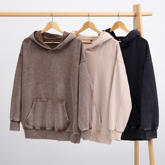 Washed Hoodies 3 Pack:Brown,Beige,Black