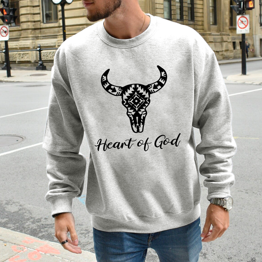 Aztec Cow Bull Skull Heart Of God Sweatshirt