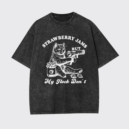 Funny Cat-Strawberry Jams But My Glock Don't Garment-dye Tees