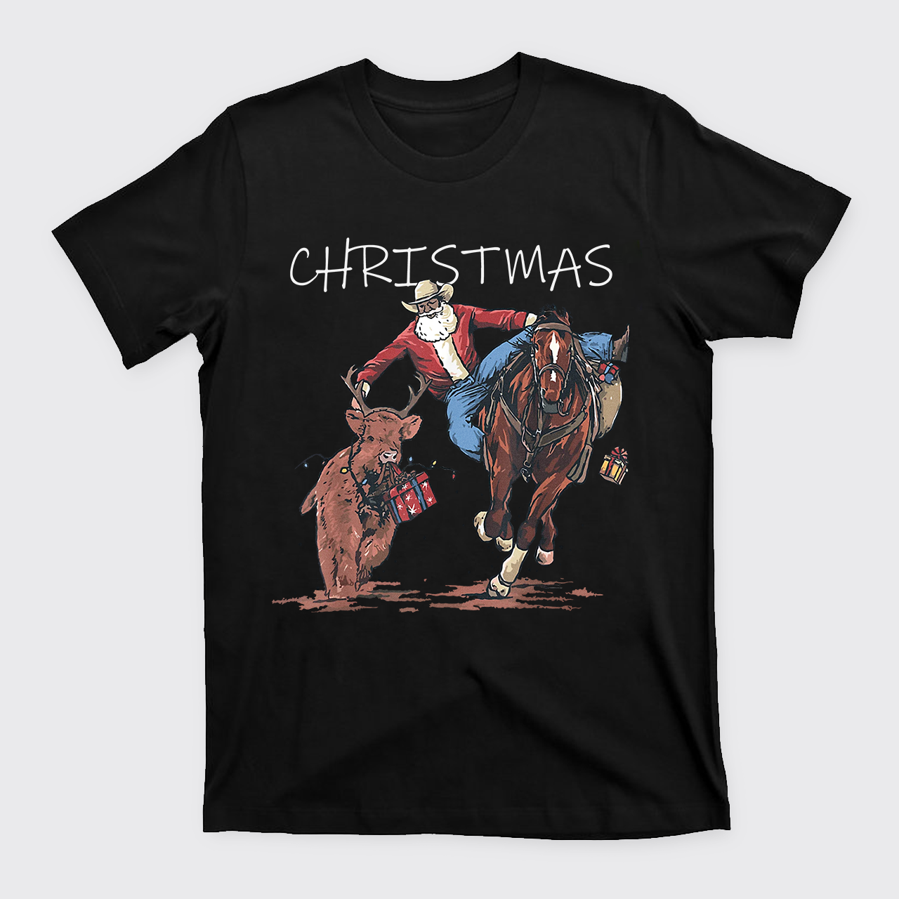Cowboy Santa Claus Bullfight T-Shirts