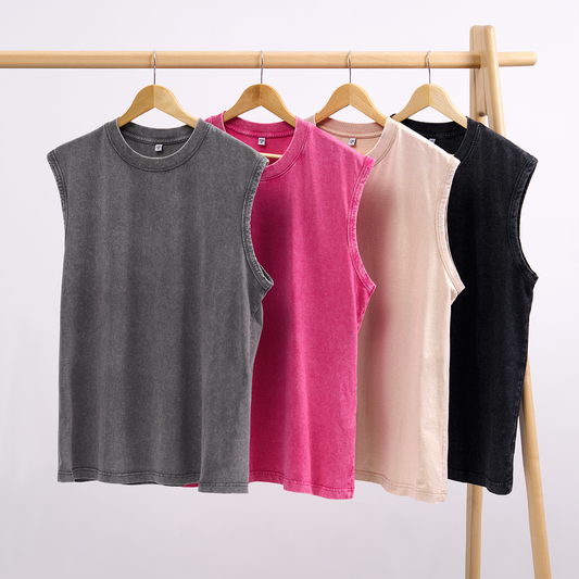 Washed Tanks 4 Pack:Dark Gray,Rose Red,Beige,Black