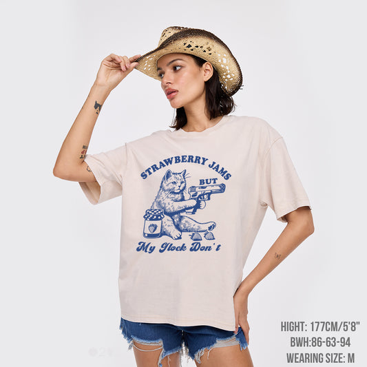 Funny Cat-Strawberry Jams But My Glock Don't Garment-dye Tees