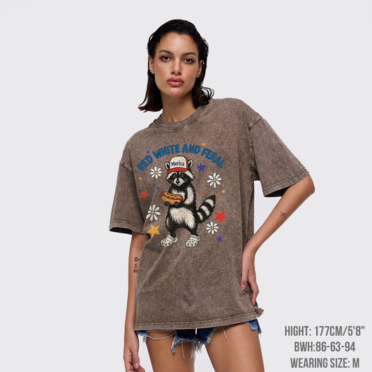 Hotdog Raccoon-Red White And Feral Garment-dye Tees