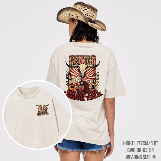 Last Night Welet The Liquor Talk Retro Cowboy Garment-dye Tees
