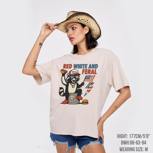 Merica-Red White And Feral Garment-dye Tees