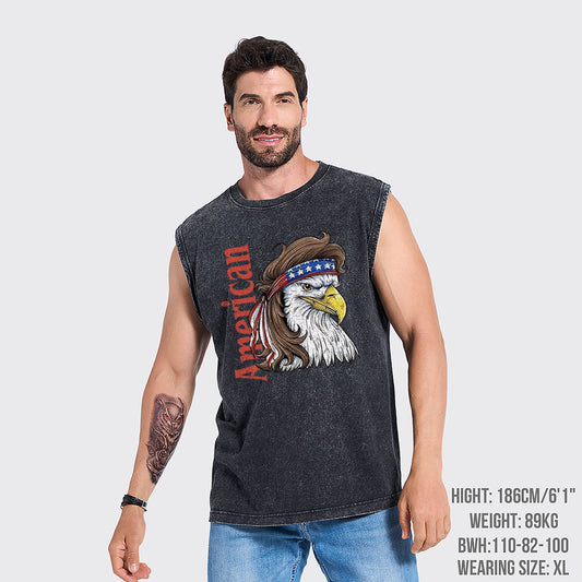 Funny July 4-American Eagle Mullet Washed Tanks