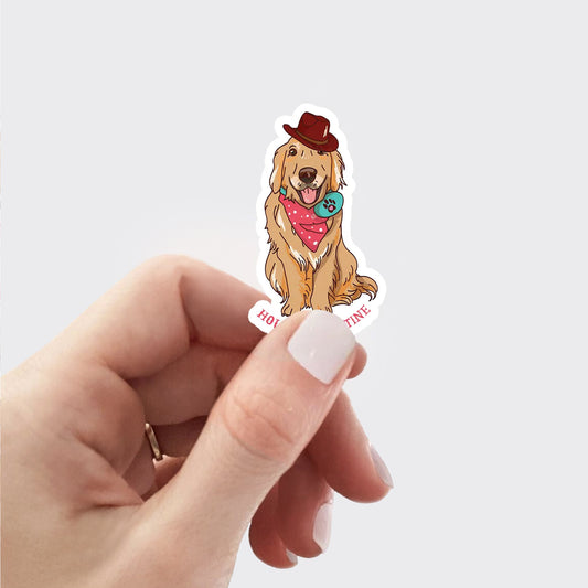 Howdy Valentine Golden Retriever Sticker_Broncobay Sticker