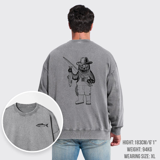 Fishing Bear Washed Sweatshirts