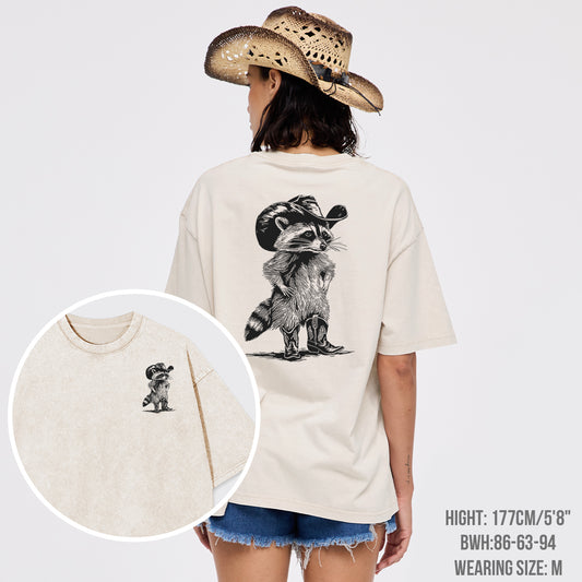 Western Vintage Cowboy Racoon Garment-dye Tees