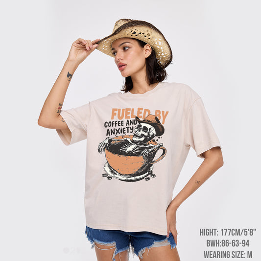 Funny Fueled By Coffee And Anxiety Garment-dye Tees