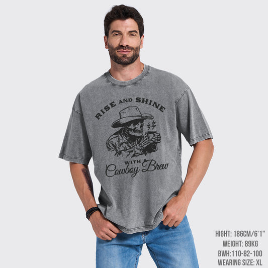 Cowboy Skeleton Funny Coffee Lover Garment-dye Tees