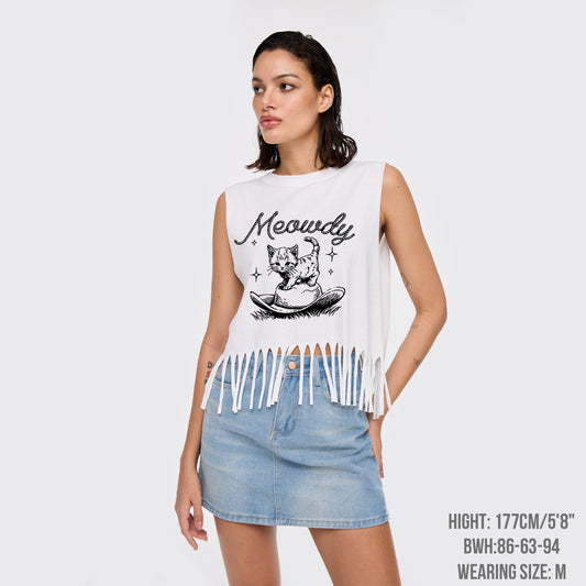 Meowdy Cute Kitten Cat Fringe Tank
