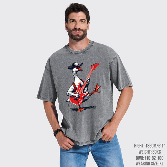 Funny Guitar Goose Rocker Garment-dye Tees