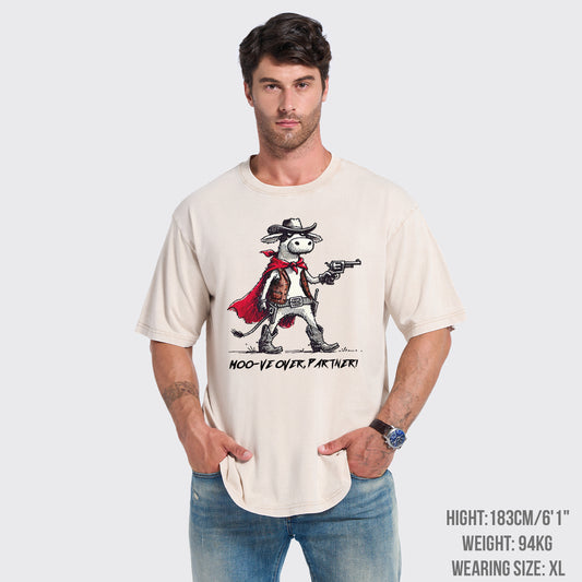 Funny Red Cloak Cowboy Cow Garment-dye Tees