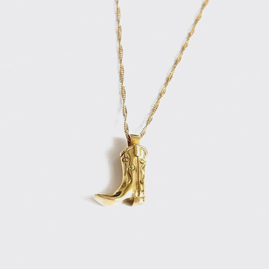 Gold Cowboy Boots Charm Necklace