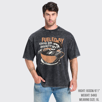 Funny Fueled By Coffee And Anxiety Garment-dye Tees
